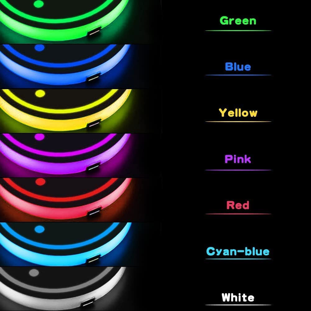 Lumières LED (2 pièces) pour porte-gobelets de voiture 7 couleurs changeantes
