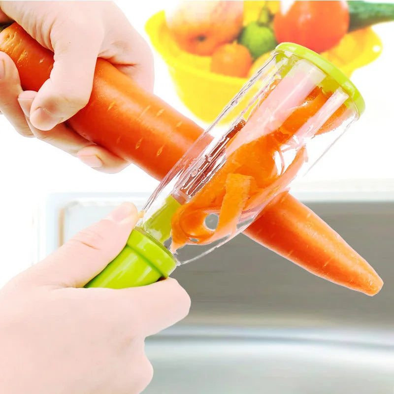 Éplucheur de légumes avec récipient intégré