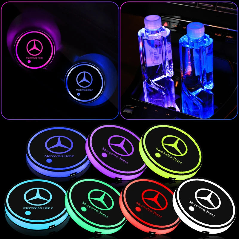 Lumières LED (2 pièces) pour porte-gobelets de voiture 7 couleurs changeantes