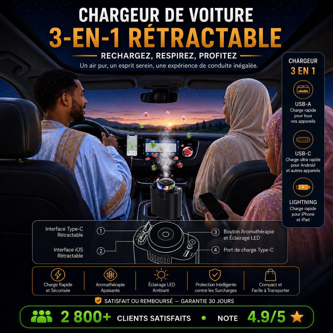 Chargeur Rétractable Multifonction 3-en-1 ⚡