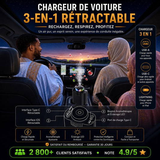 Chargeur Rétractable Multifonction 3-en-1 ⚡