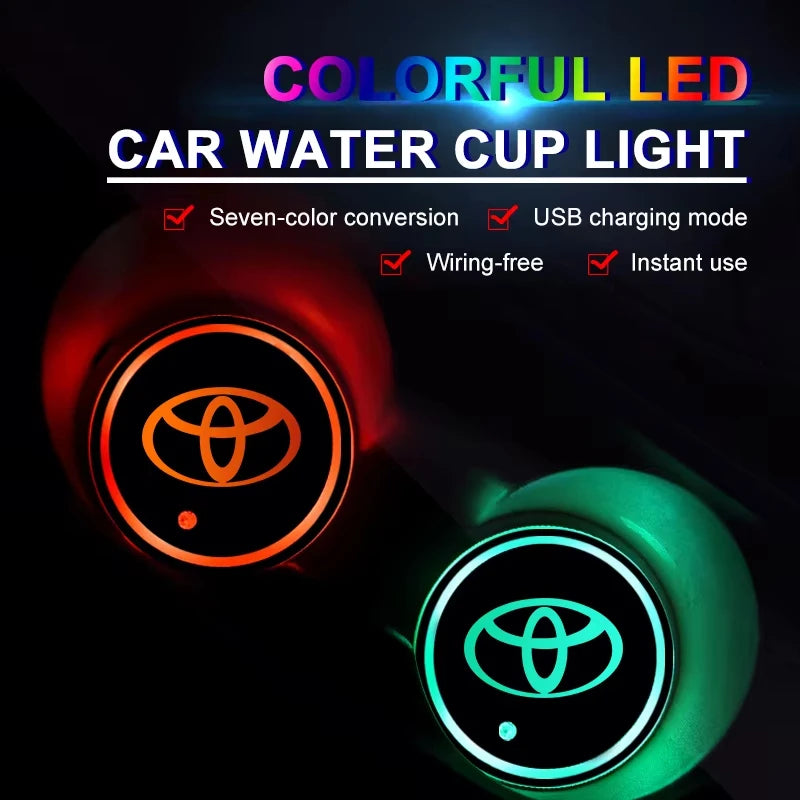 Lumières LED (2 pièces) pour porte-gobelets de voiture 7 couleurs changeantes